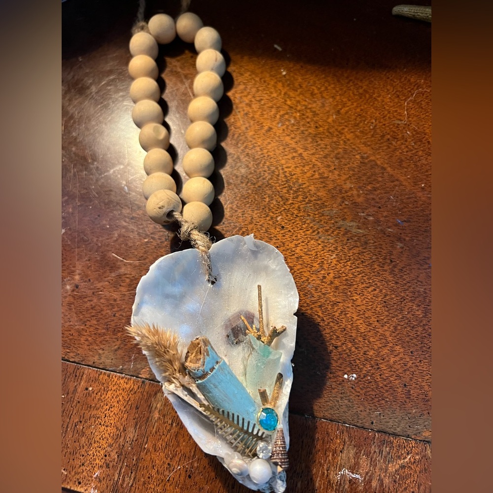 Artisan Shell Pendant Necklace with Blue Accents